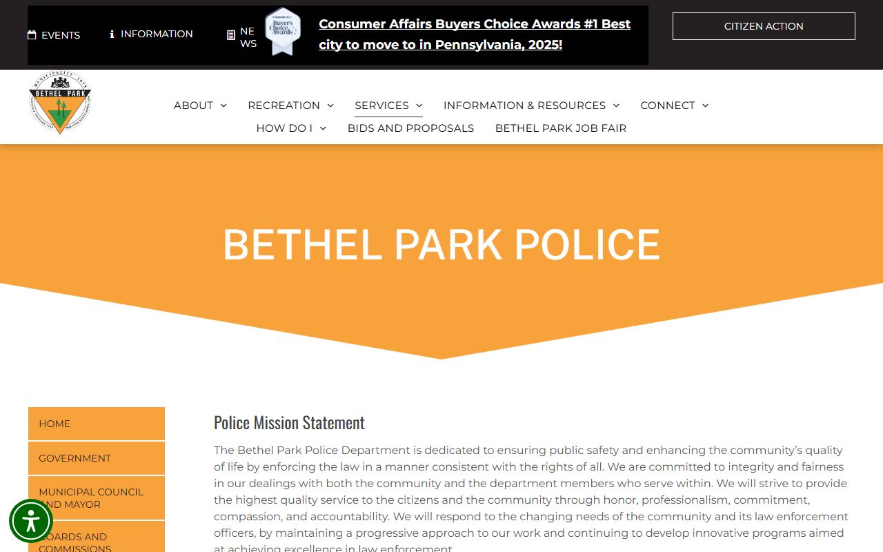 Bethel Park police department for Bethel Park White Pages