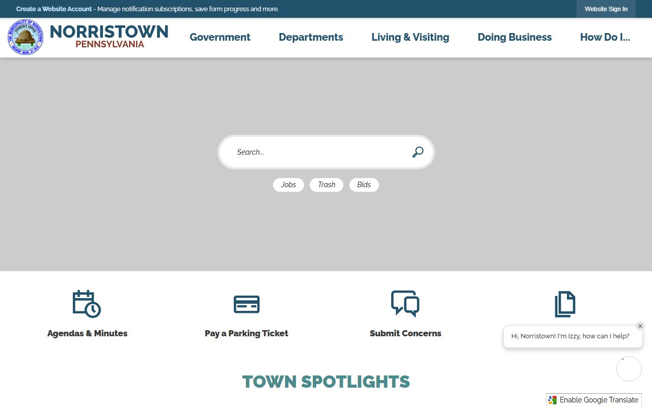 Norristown municipality website for Norristown White Pages