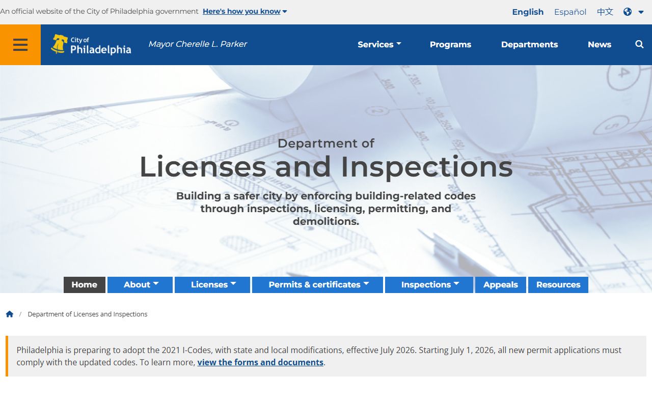 Philadelphia White Pages licenses and inspections
