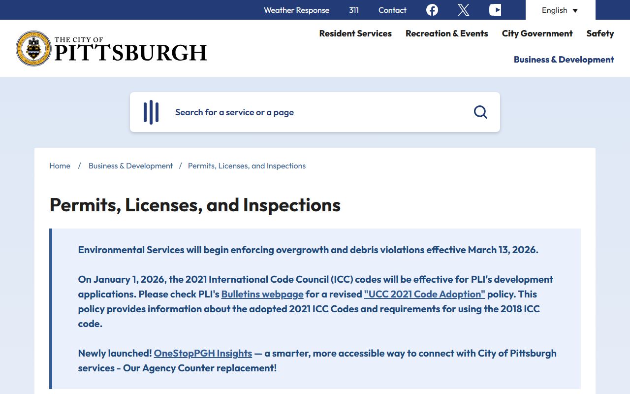 Pittsburgh White Pages permits and inspections