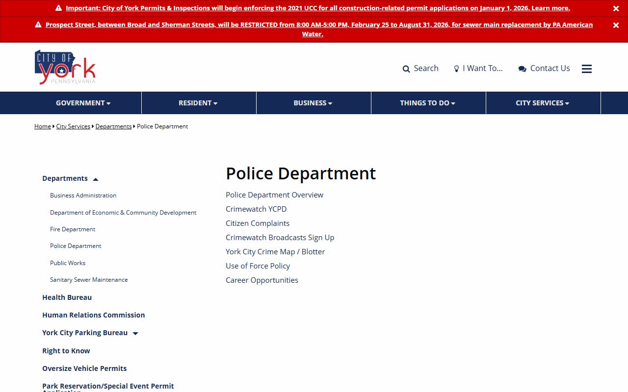 York Police Department for York White Pages