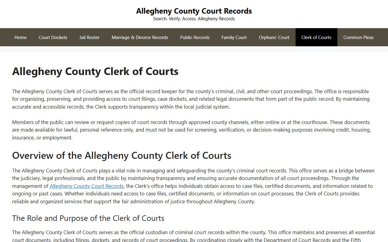 Allegheny County Clerk of Courts white pages records