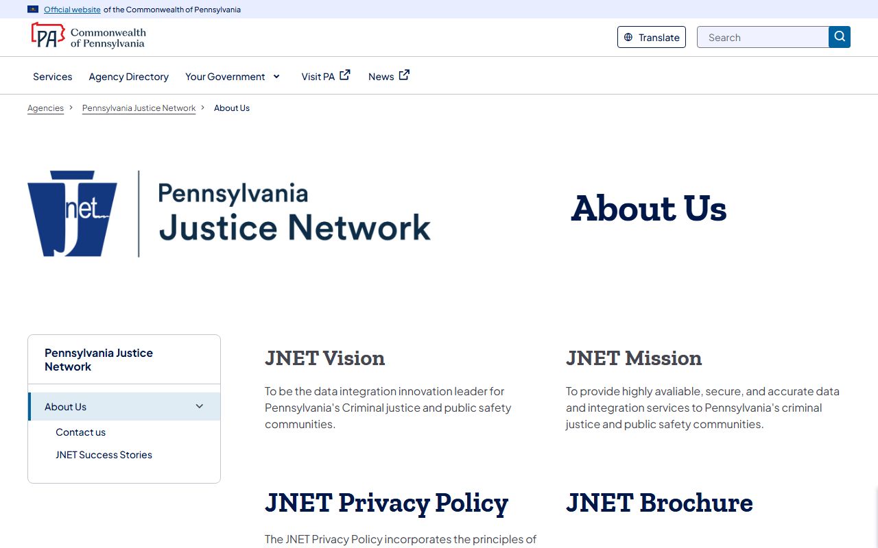 Pennsylvania Justice Network JNET for white pages public safety data